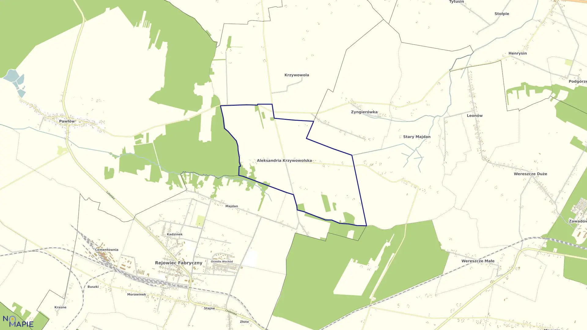 Mapa obrębu ALEKSANDRIA KRZYWOWOLSKA w gminie Rejowiec