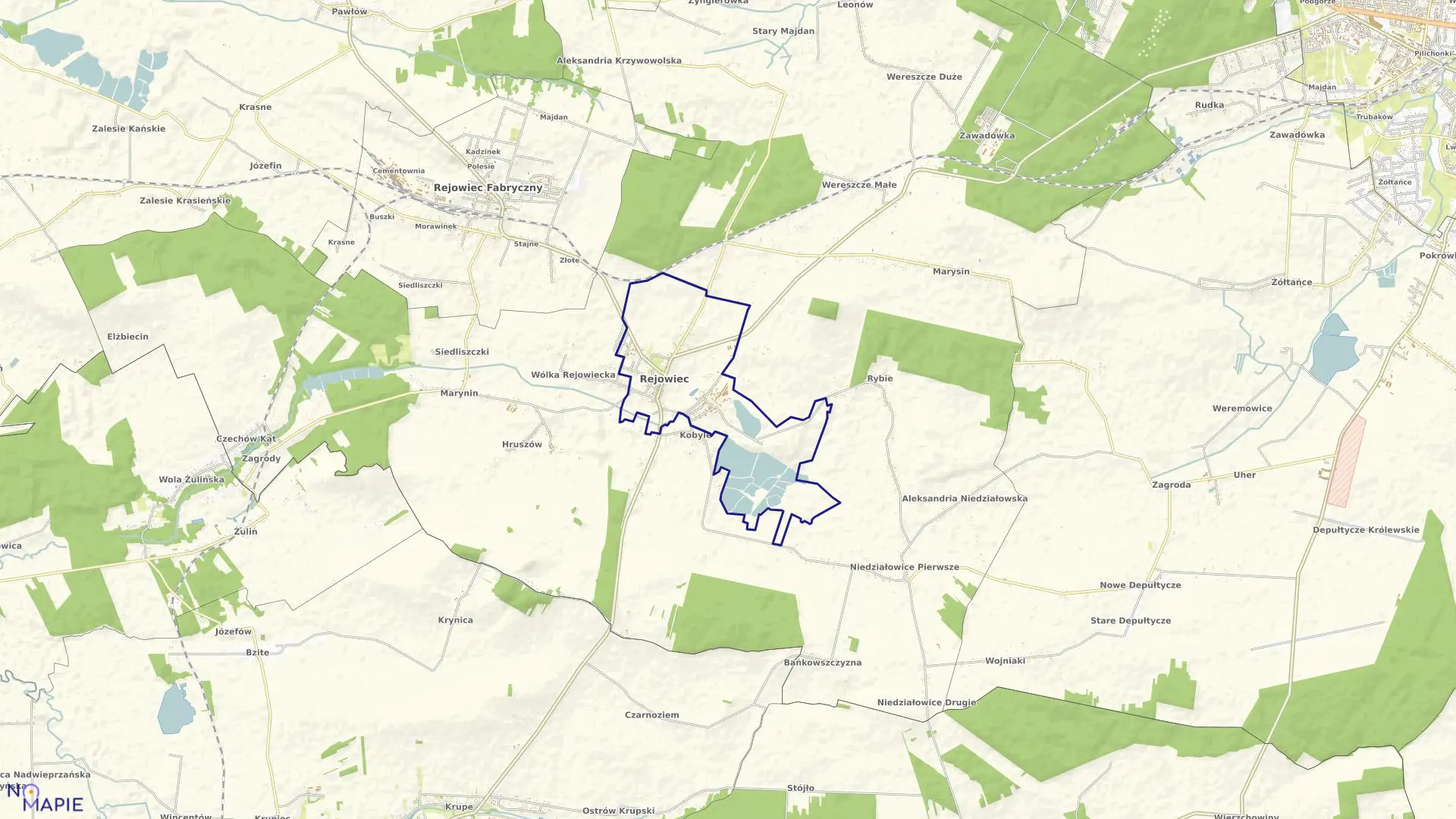 Mapa obrębu REJOWIEC w gminie Rejowiec